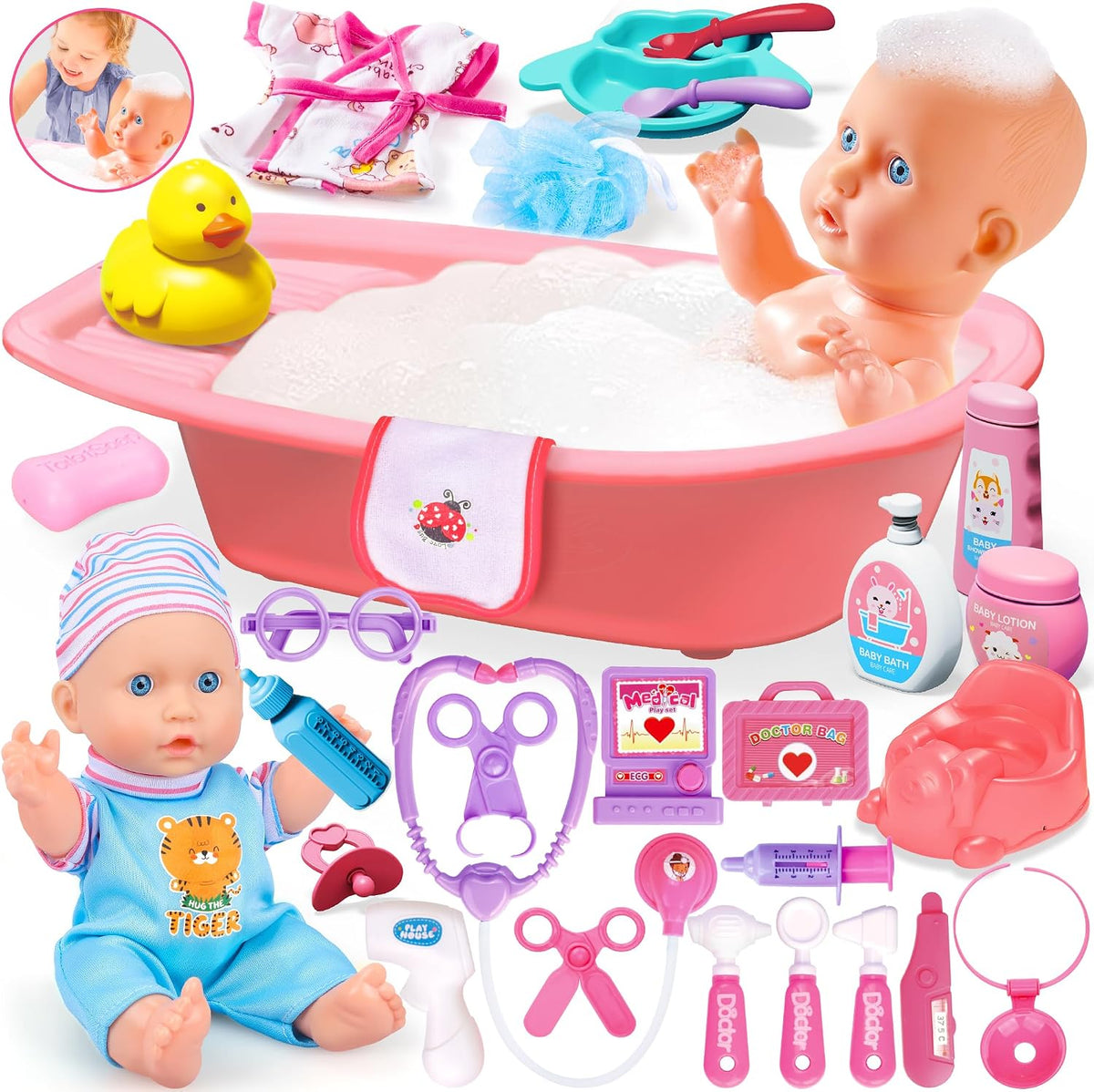 Baby Doll Toys Set, 24PCS Dolls Care Toy Playset for Girls 3-8 Pretend Play – Fun for Kids & Family - 29 Pcs