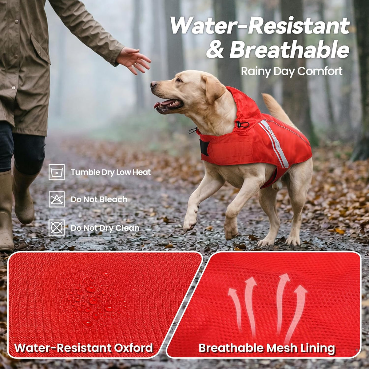 VIVAGLORY Dog Raincoat Wetoff Dog Rain Coat, XS - Red / L (26"-30" chest girth) - image 2