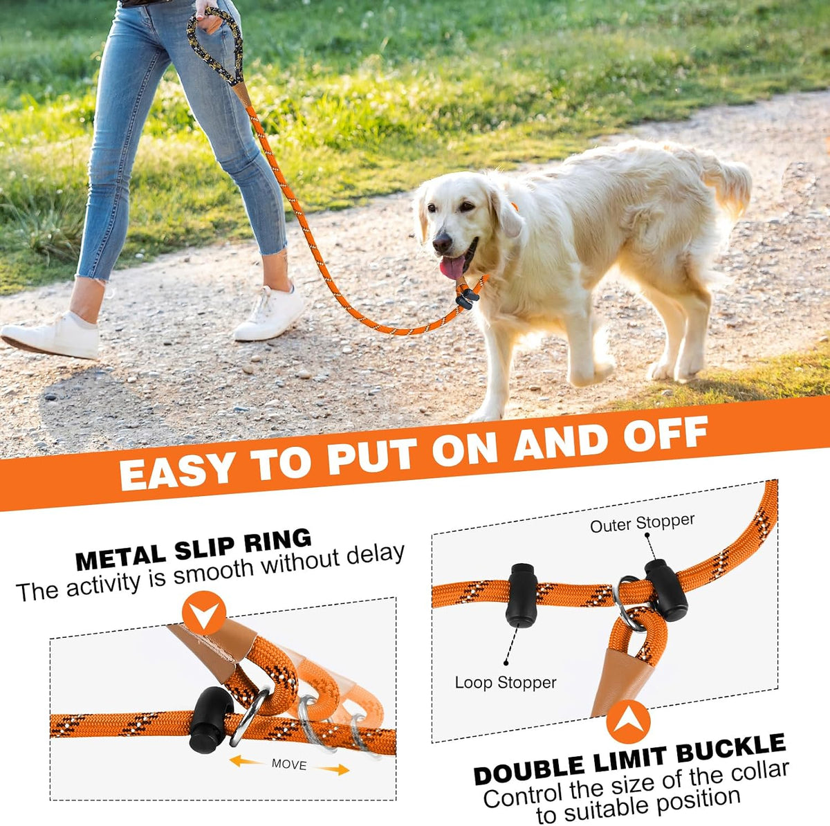 Slip Lead Dog Leash Reflective Training Durable Braided Rope Leashes – Essentials for Dogs - Orange / 1PC Small 3/8in x 6ft - image 4