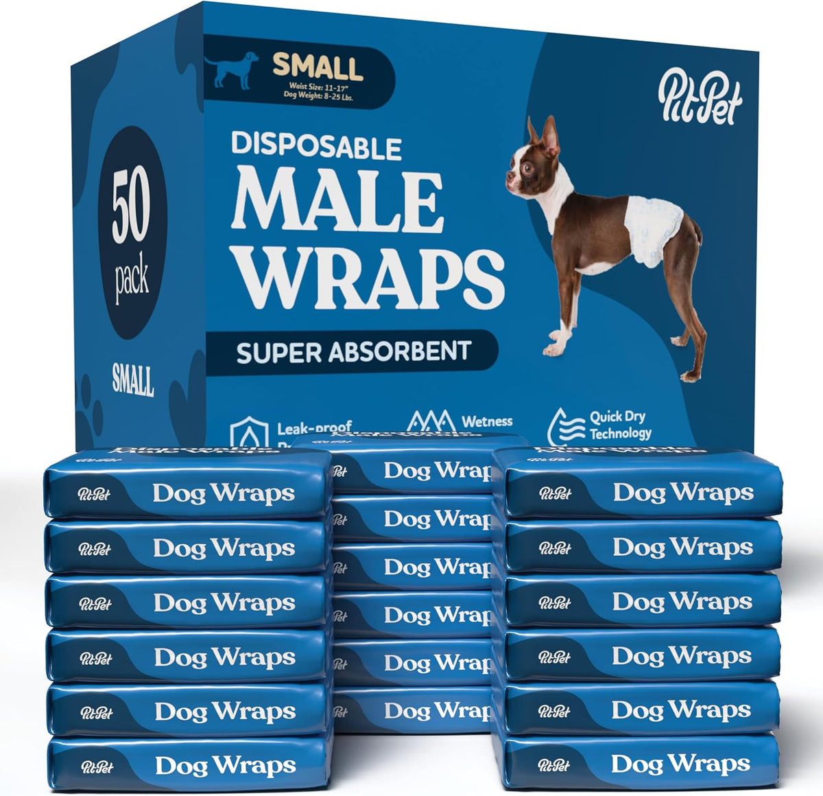 Comfortable Male Dog Diapers, FlashDry Gel Technology - 50 Pack / Small