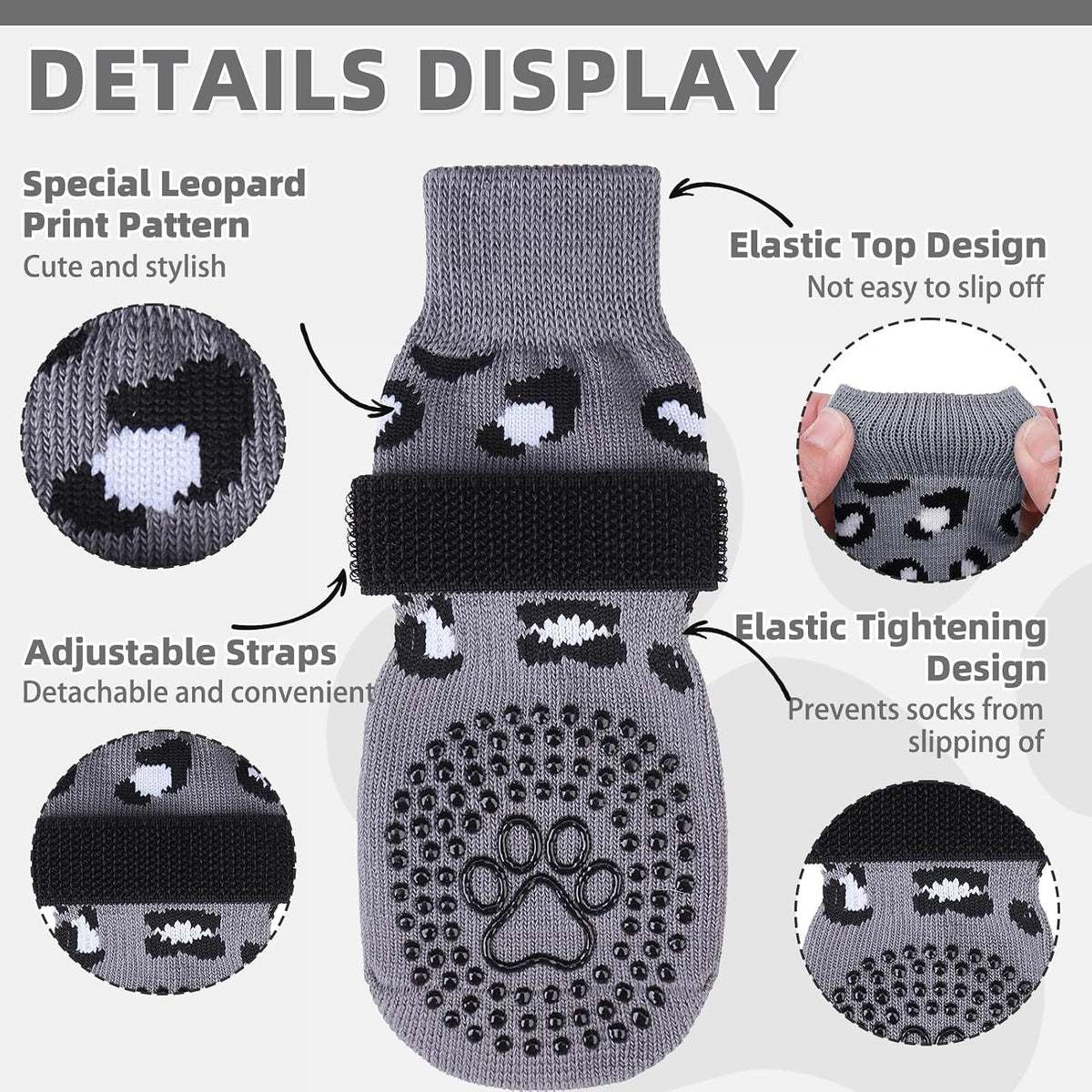 Dog Socks Shoes for Hot Pavement to Prevent Licking Paws - Leopard Grey / Small (4 Pack) - image 4