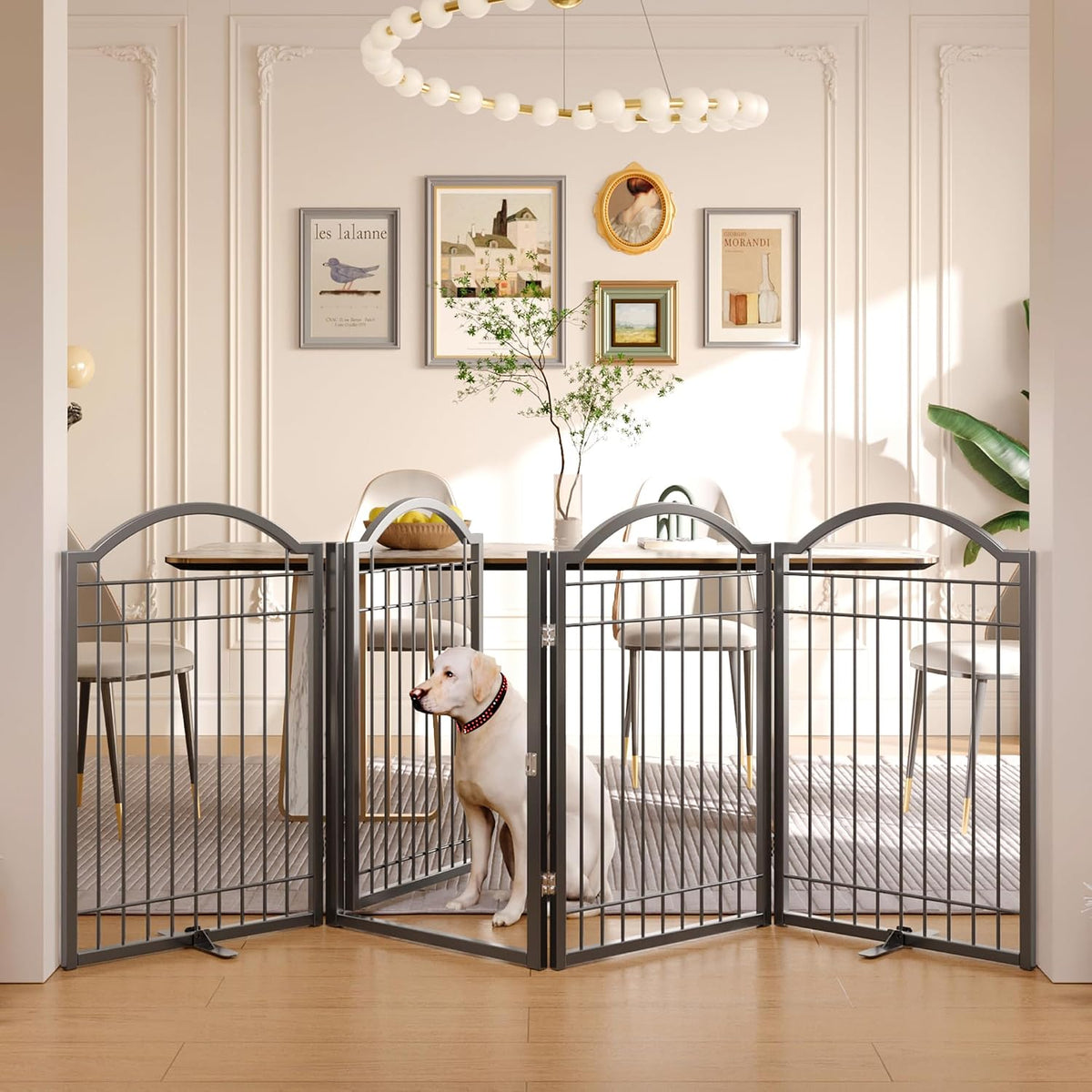BHG Metal No-Assembly Freestanding Dog Gate with Door Walk Through - Black / 4 panels