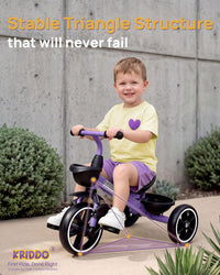 KRIDDO 2-in-1 Toddler Tricycle with Push Handle: Ages 18 Months to 5 - Purple - image 4