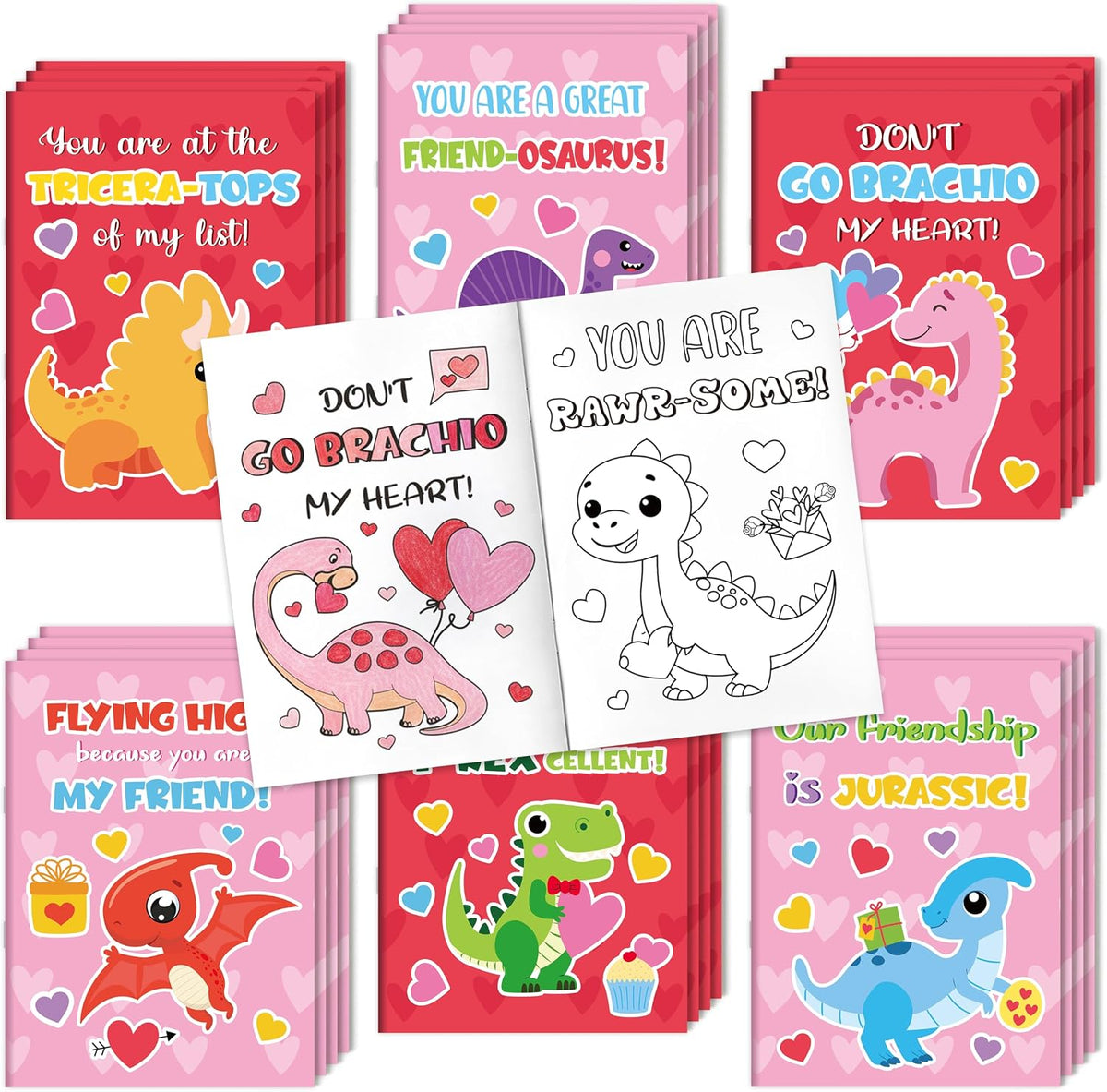 24Pcs Bible Coloring Books Religious Theme DIY Color-in Pages – Fun for Kids & Family - Valentine Dinosaur