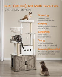 Feandrea Cat Tree, 66.9-Inch Cat Tower with Litter Box Enclosure – Essentials for Cats - Heather Greige - image 3