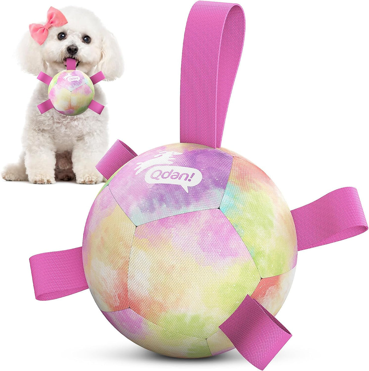 QDAN Dog Soccer Ball Toy with Strap - A-Colorful Pink / Small Size 1