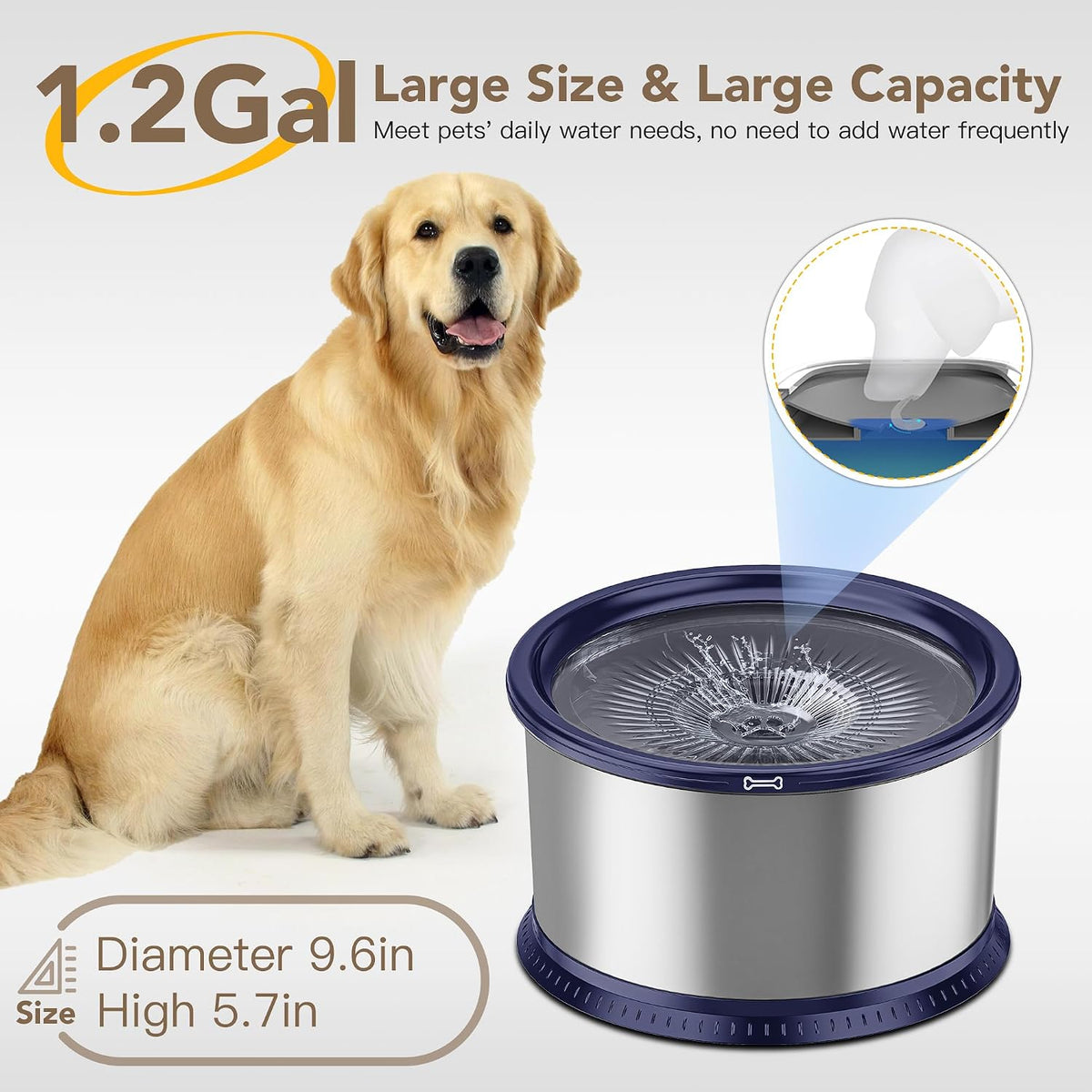 6.5L Stainless Steel Dog Water Bowl - Blue / 4.5L - image 2