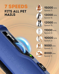 YABIFE 7-Speed Pet Nail Grinder with Light – Heavy Duty, Whisper Quiet Nail Trimmer for Dogs, Cats, Birds & Small Animals – Single-Handed Operation