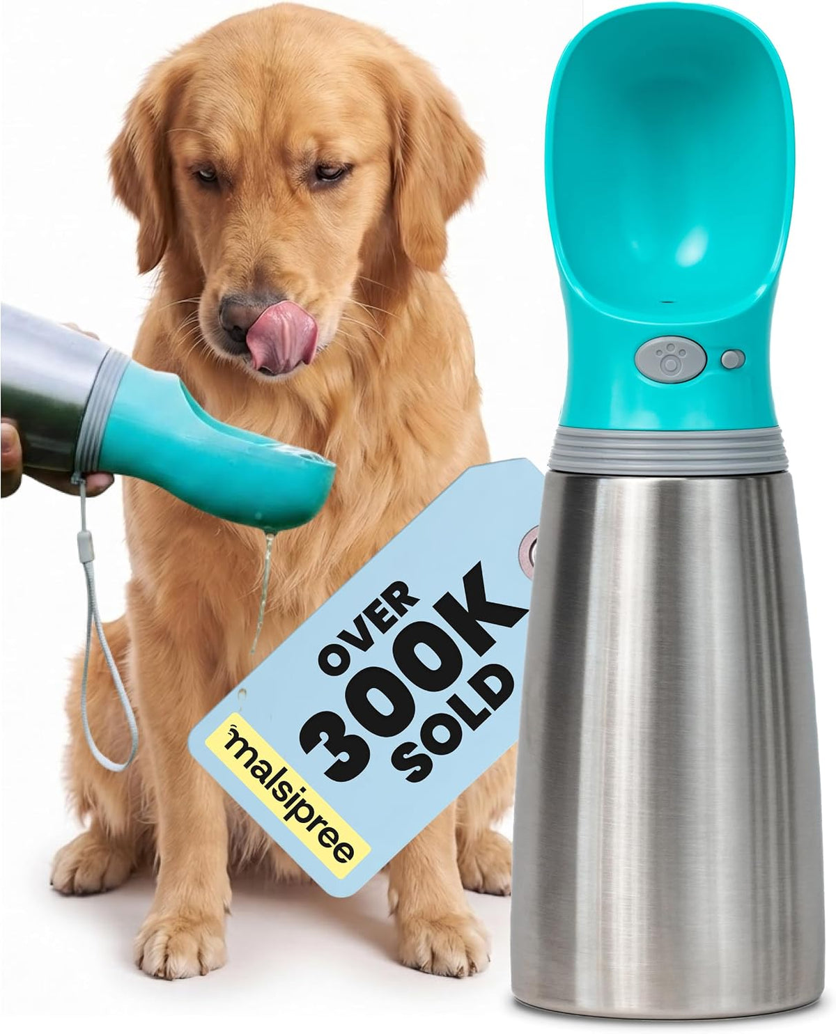 MalsiPree Dog Water Bottle Dispenser, Leak-Proof - Blue / 24oz - Insulated