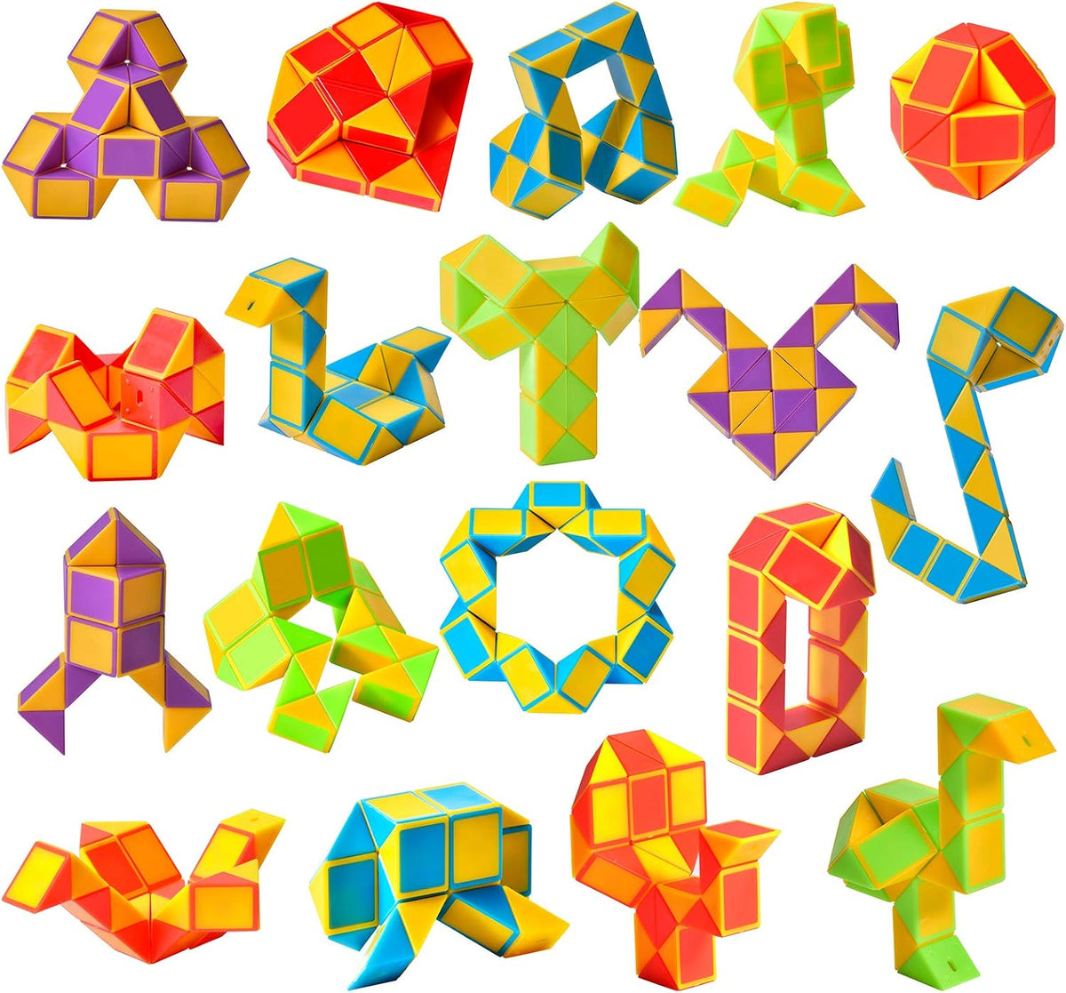 Snake Cube Puzzle, 18 Pack Yellow Party Favors for Kids – Fun for Kids & Family - Yellow