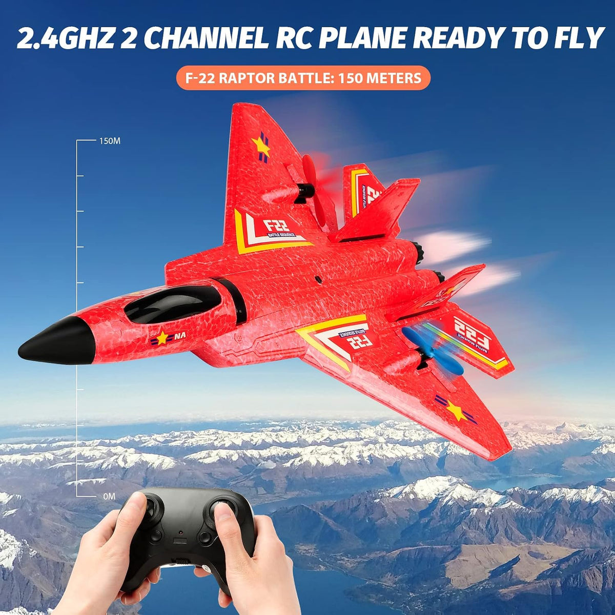 RC Plane, F22 RC Airplane Fighter Ready to Fly - Red F-22 Raptor - image 3