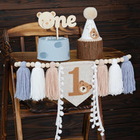 DCJHFJ First Birthday Decorations for Boy Highchair Banner One - Blue Khaki White - image 2
