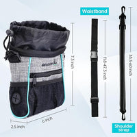 Dog Treat Pouches Training Walking Bag with Shoulder Strap, Large Space for Pets Food, Polyester Fabric, 3-Way Wearing Design, Portable Pet Bagand Easy to Clean, Black with Grey