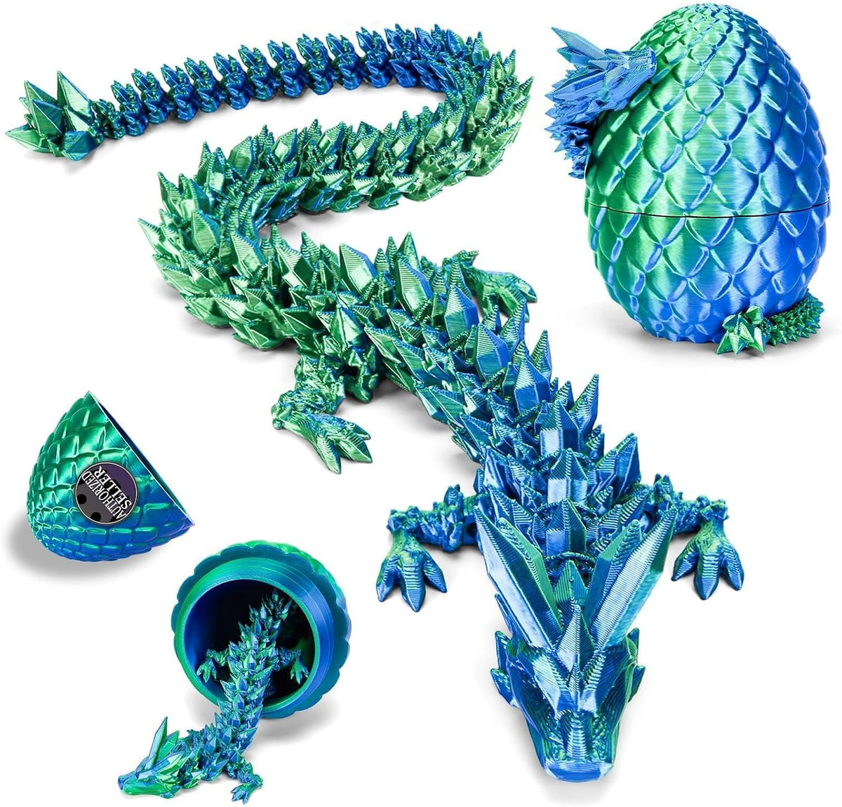 3D Printed Dragon Egg, Mystery Articulated Crystal Dragon Egg Fidget Toys, 3D Print Surprise - Laser Green