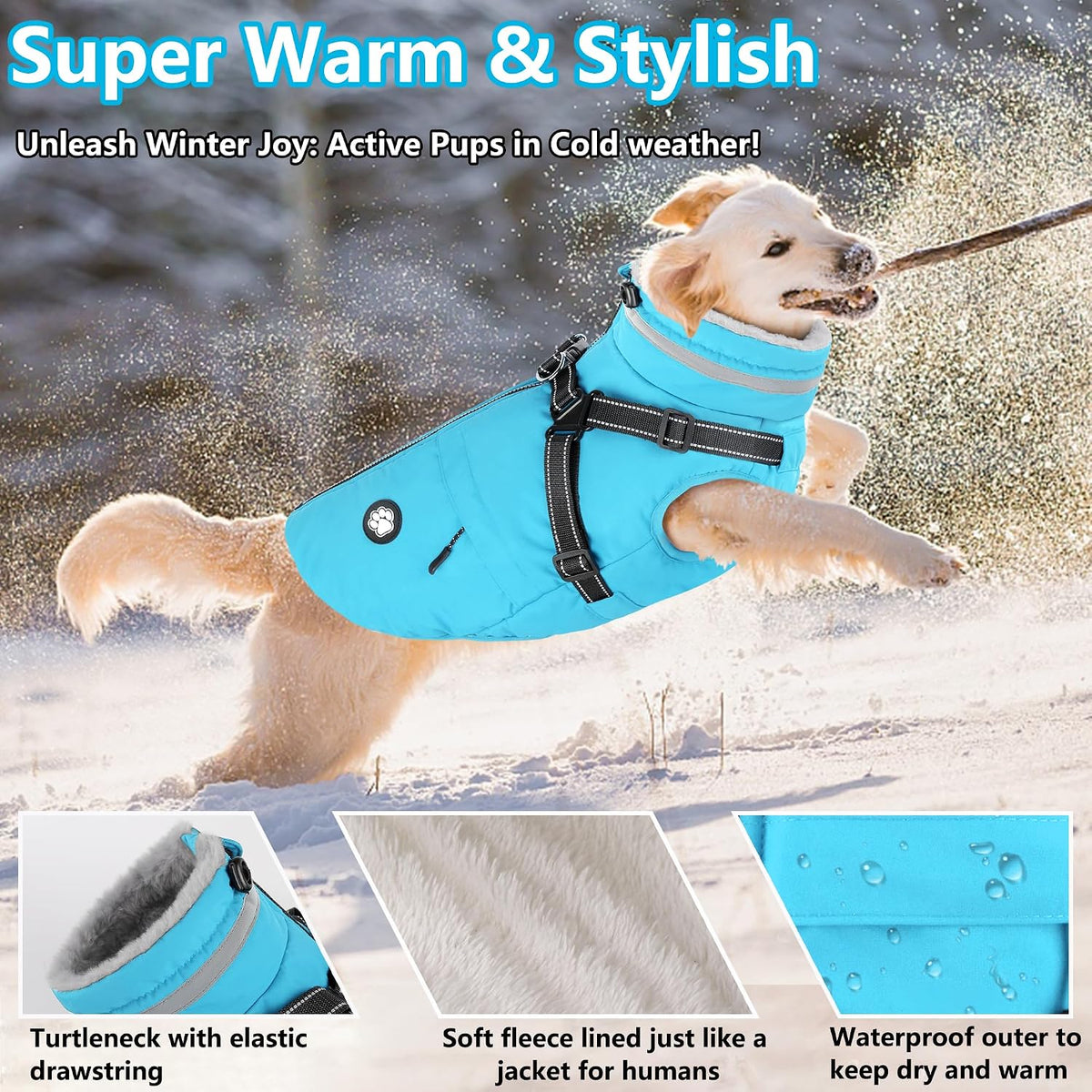 Dogcheer Dog Winter Coat with Harness - Sky Blue / Small(Chest:16.9", Back:11.8" Neck:12.5") - image 3