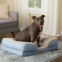 TOWN & COUNTRY EVERYDAY CuddleTown Comfy Solid Bolster Sofa Pet Bed, Supportive & Calming Egg Crate Foam, Non-Slip Bottom, Machine Washable Cover, Cream, Large 35"x25"x8"