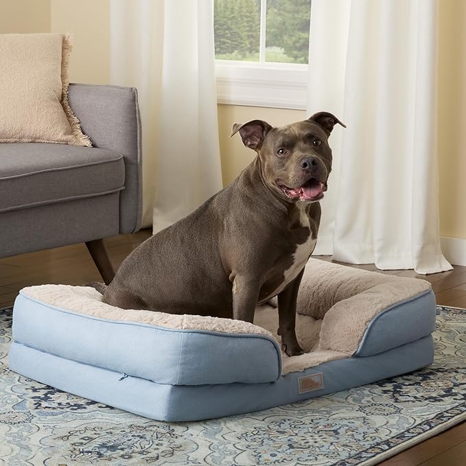 TOWN & COUNTRY EVERYDAY CuddleTown Comfy Solid Bolster Sofa Pet Bed, Supportive & Calming Egg Crate Foam, Non-Slip Bottom, Machine Washable Cover, Cream, Large 35"x25"x8"