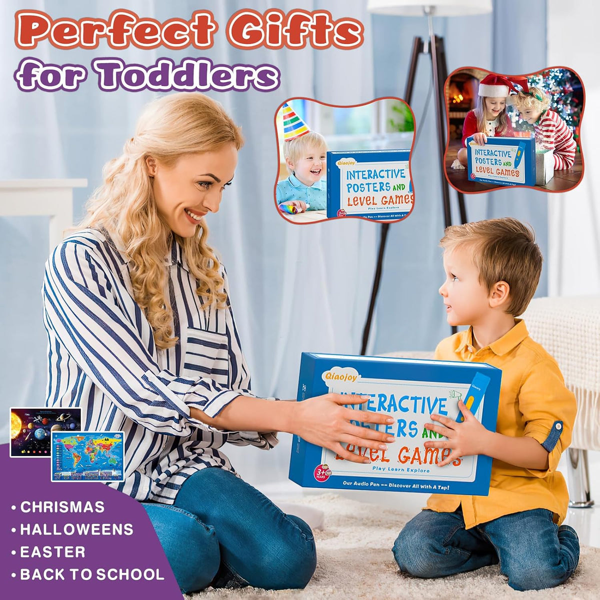 Qiaojoy Bilingual Interactive World Map for Kids Learning Educational - World Map& Space Poster - image 4