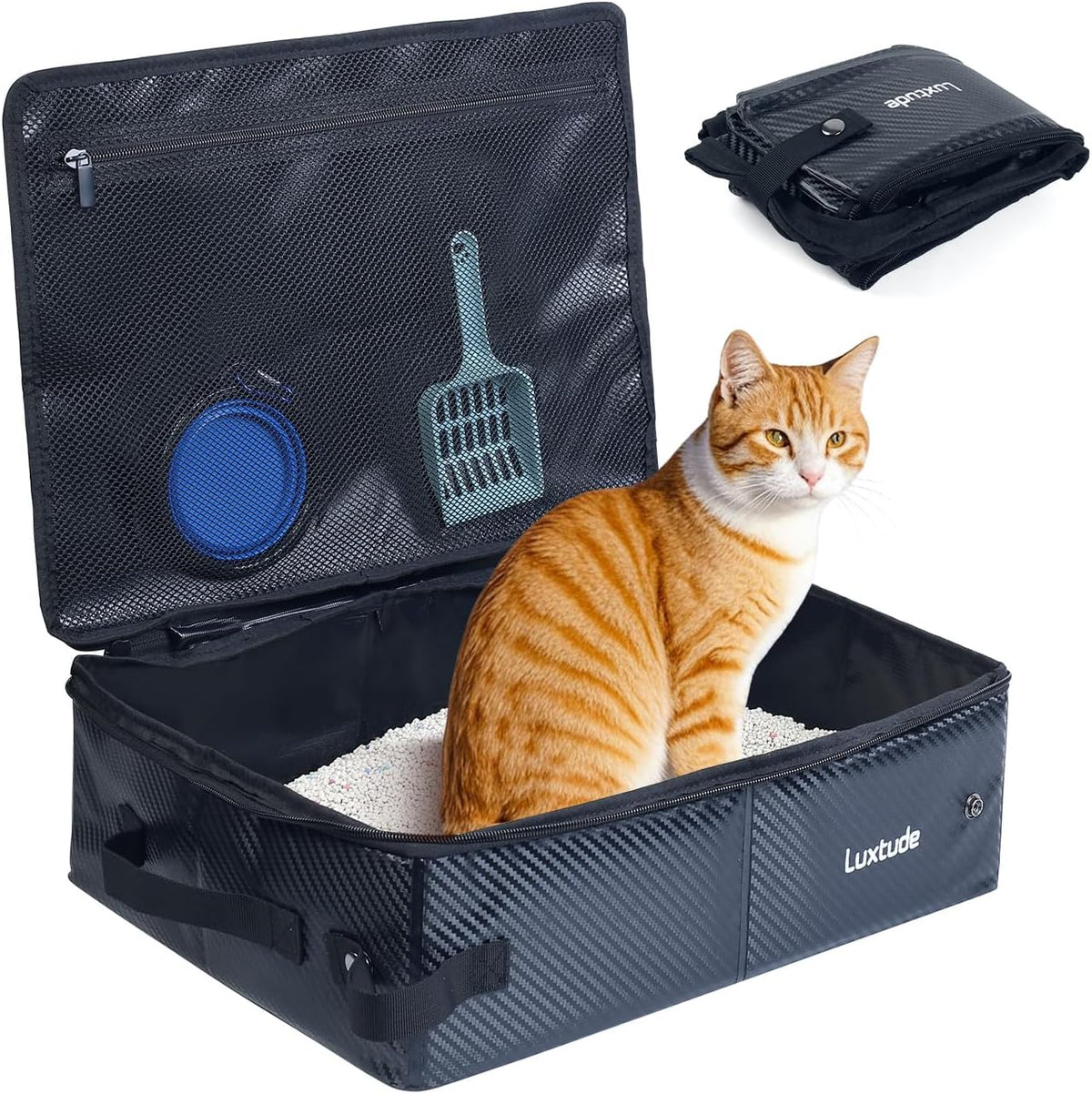 Luxtude Travel Litter Box for Cats, Portable and Easy to Clean – Daily Care for Cats - Black / Medium