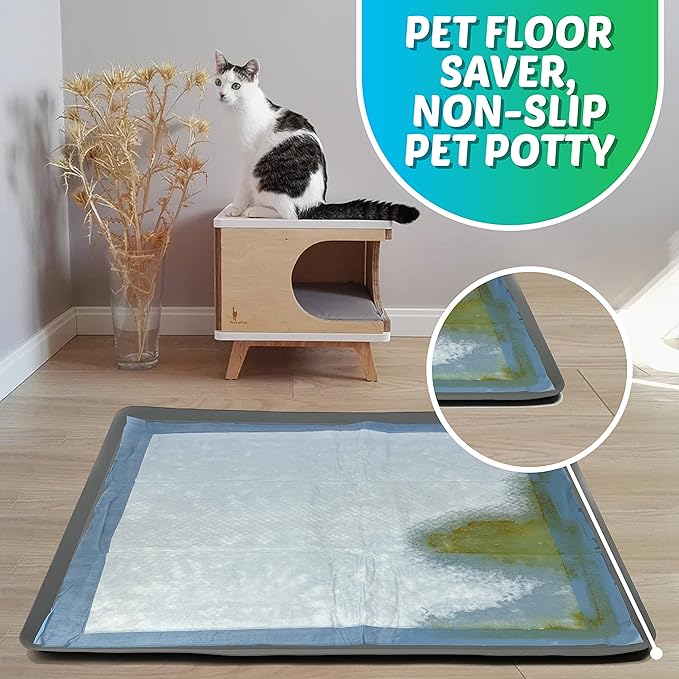 TidyFriend Dog Pee Pad Holder Tray Fits for 28” x 34” Wee Wee Pee Pads - Stable Grip, Raised Edges, Quick-Wipe Silicone Surface Dog Potty Tray Holder for Indoor Flooring Protection (Grey)