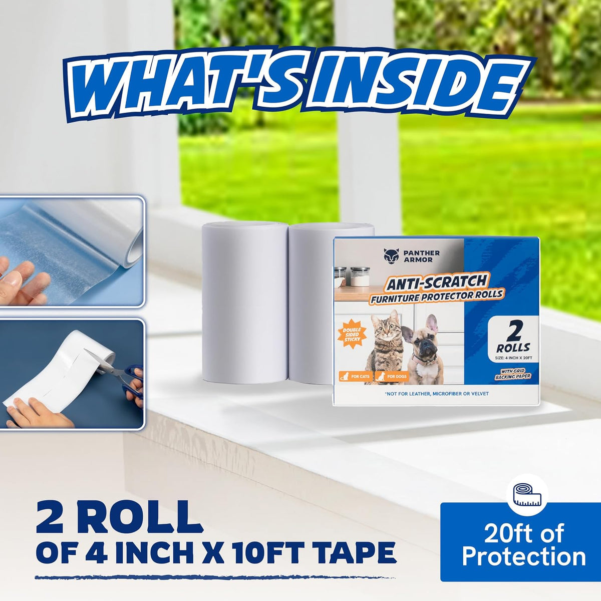 Panther Armor Cat Scratch Furniture Protector - Roll 2 Pack (4" x 20ft Each) - image 4