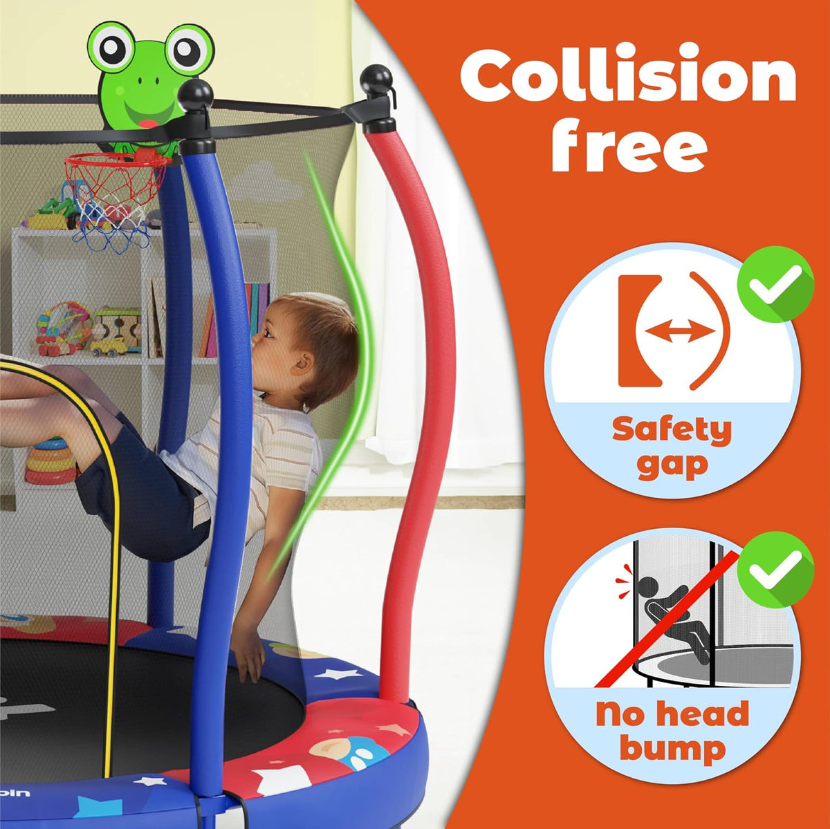 Happin 55’’ Trampoline for kids Safety Enclosure - Blue-Red / Classic - image 2