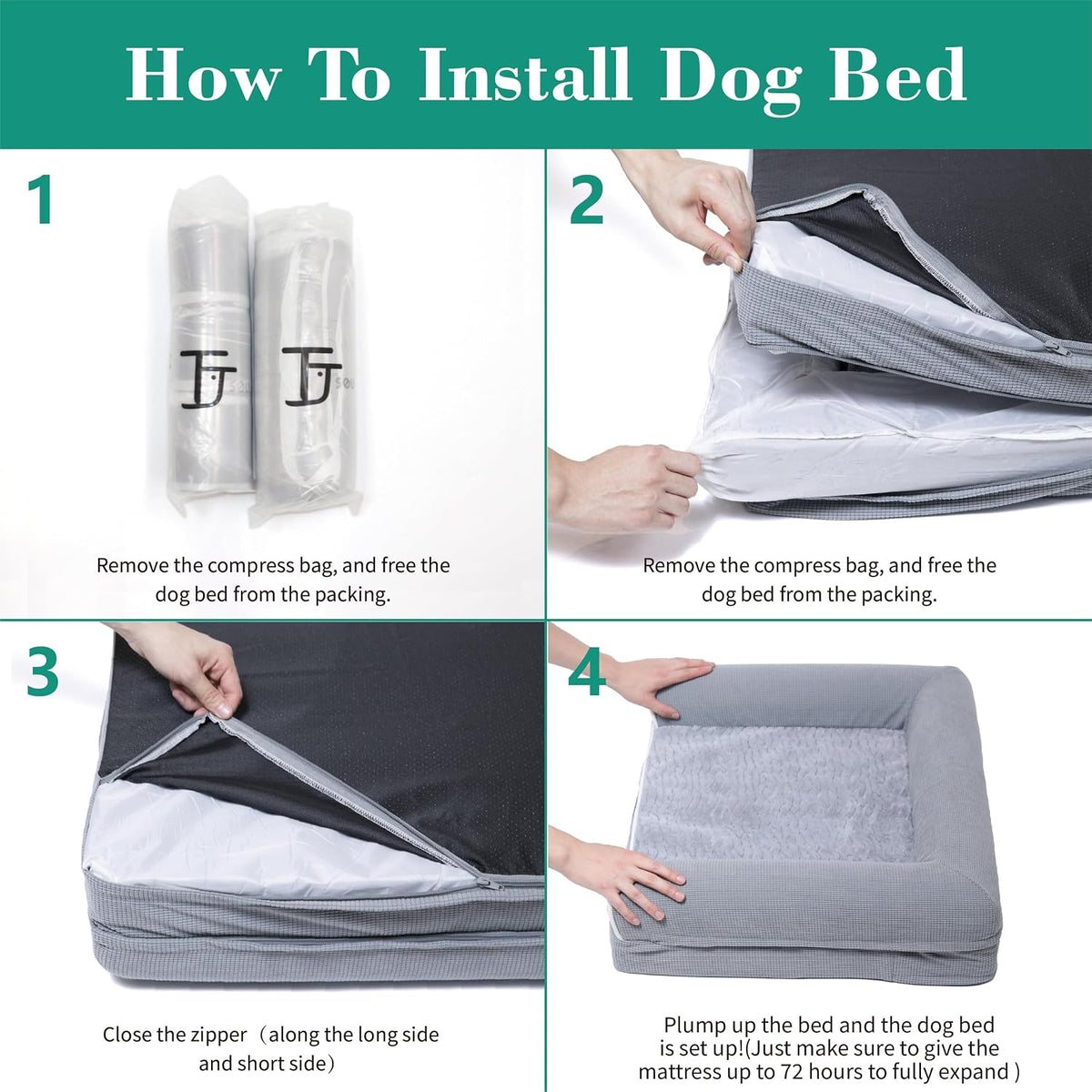Orthopedic Dog Beds for Large Dogs - L(36x27x6.5)Inches / Grey - image 3