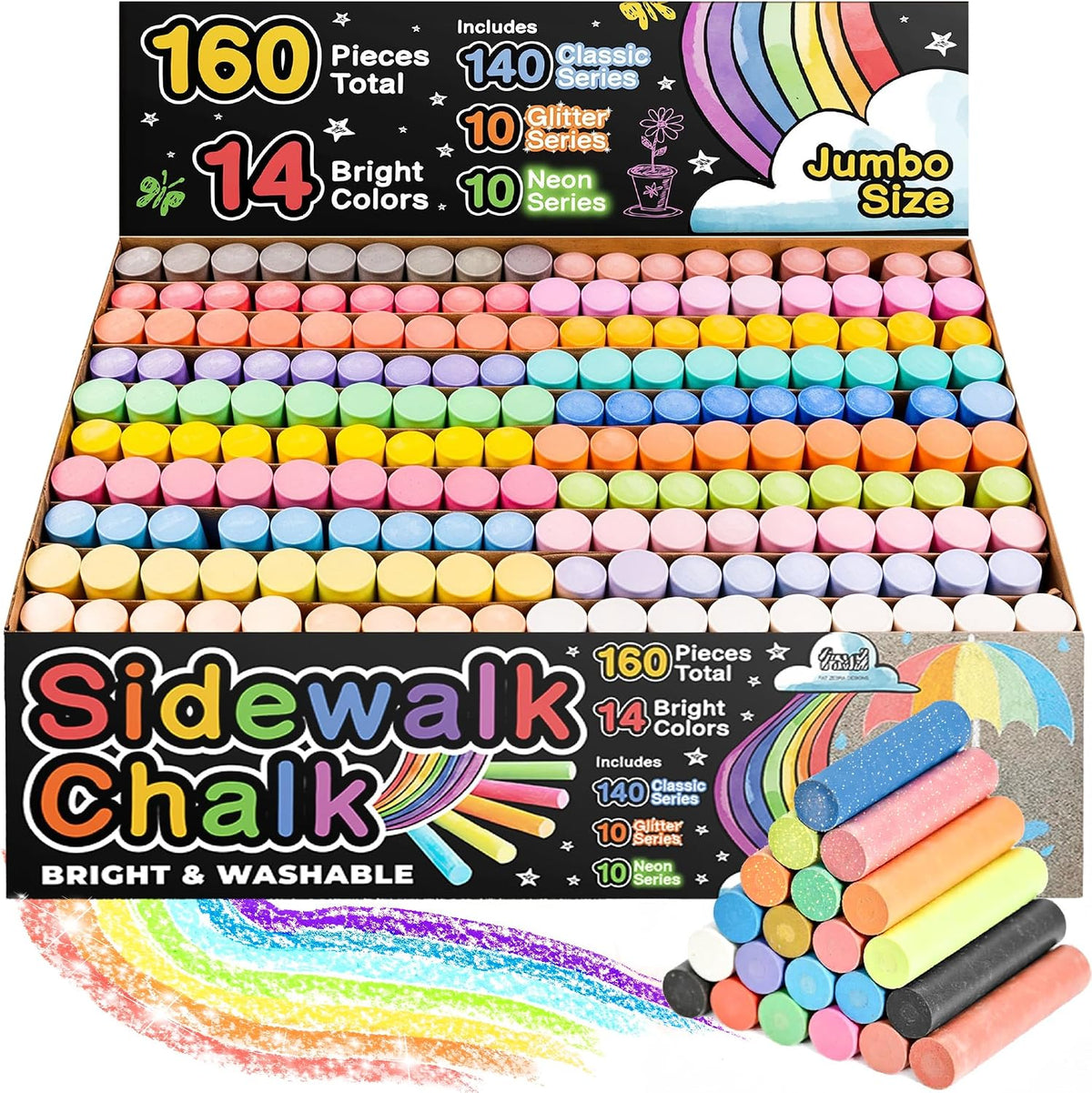 160 PCS Sidewalk Chalk for Kids, 14 Colors - 160