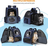 Extension Cat Carrier Backpack with Transparent Bubble Window,Dogs Backpack Carrier with Breathable Mesh Travel Bag, Portable Space Capsule Design with Foldable for Pets (Blue)