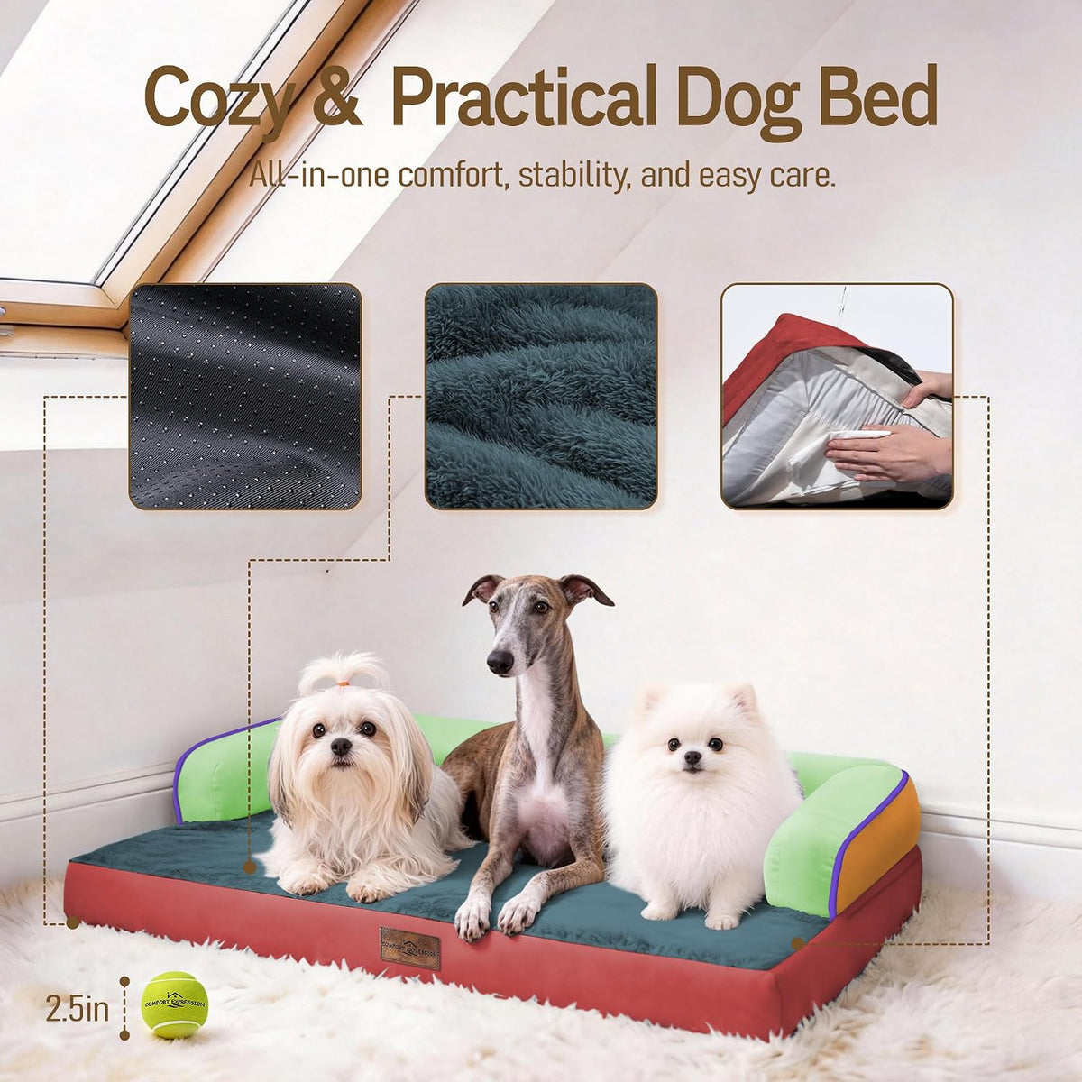 Comfort Expression Orthopedic XL Dog Bed for Large and Extra Large - Mint Fiesta / 36"L x 27"W x 7.5"Th - image 4