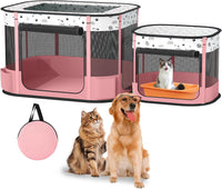 Cat Playpen, Portable Pet Dog Playpen - Pink / 32" × 24" × 22"