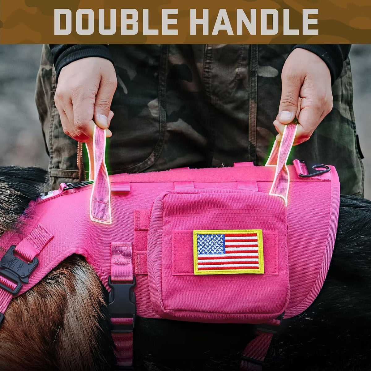Forestpaw Tactical Dog Harness for Large Dogs, Military, L - L:Chest 27-40",Fit 70-140lbs / Hot Pink - image 3