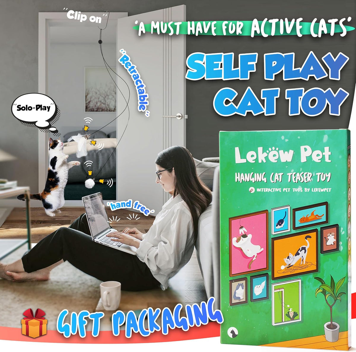 Retractable Cat Feather Toys 7PCS Refills with Bell - image 2