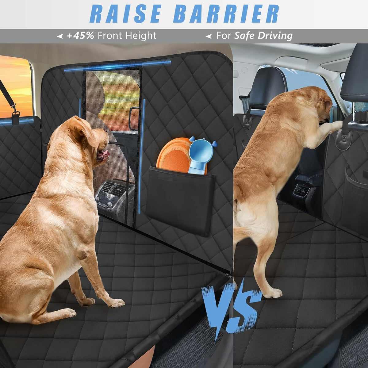 Dog Car Seat Cover for Back Seat, Hard Bottom - L - For Cars/ Mid-Size SUV/ Small Truck / Matte Black - image 3