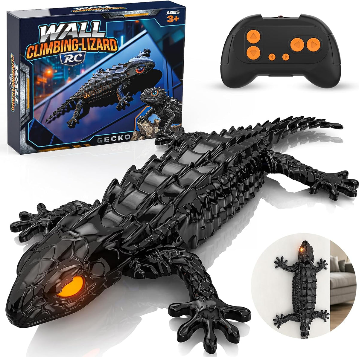 RC Wall Climbing Gecko, Rechargeable Remote Control Robot for Kids – Fun for Kids & Family - Black