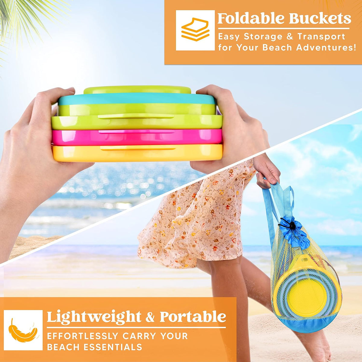 JOYIN Foldable Beach Bucket Set, Camping Gear, Travelling - Yellow/Blue/Green - image 4