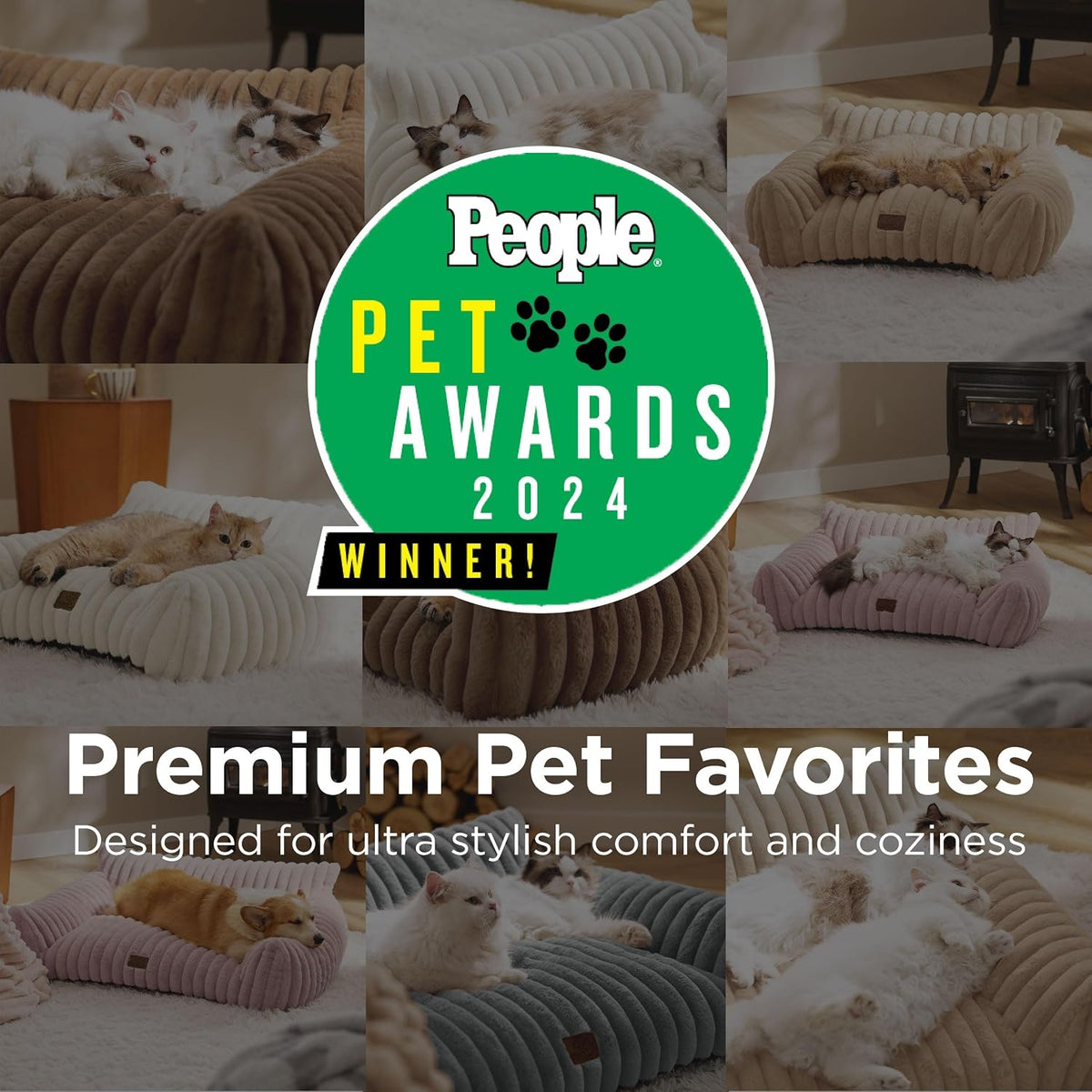Bedsure ComfyFleece Shown on TV Fluffy Cute Cat Couch for Pets - 24x18x10" / Sandy Beige - image 2