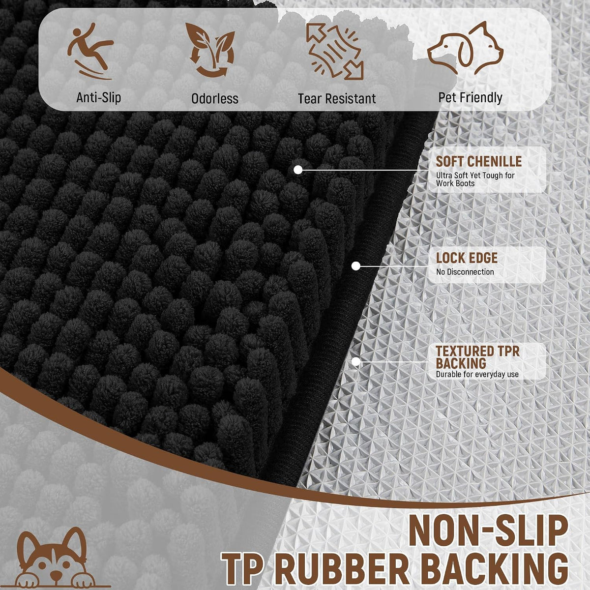 Absorbent Dog Door Mat for Muddy Paws - 120"L x 36"W x 1" Th / Black - image 4