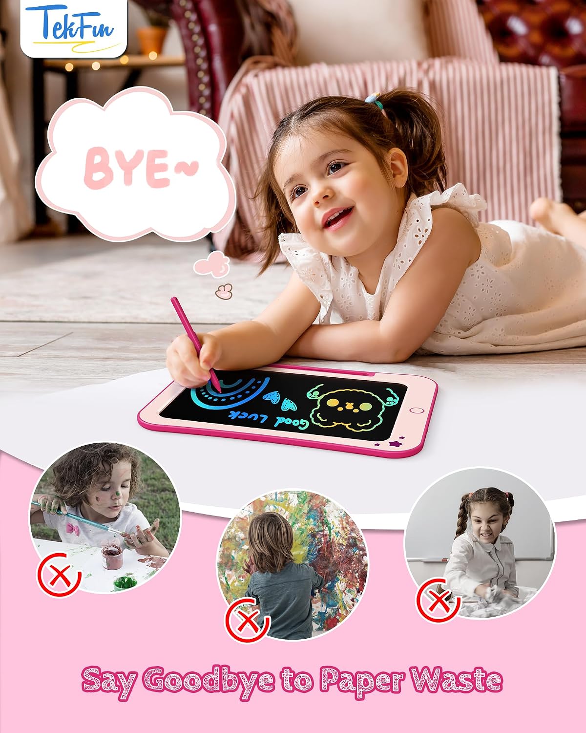 TEKFUN 2 Pack LCD Writing Tablet with Stylus - Pink / 10 inches - image 3