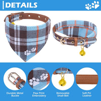 Dog Collar and Leash Set - Embroidery Floral Dog Bow Tie and Bandana Collar with Bell, Cute Flower - Skyblue / X-Small - image 3