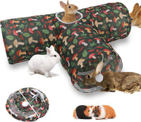 Bunny Tunnels & Tubes, 3-Way Collapsible Rabbit Hideout for Bunnies – Essentials for Small Pets - Mushroom