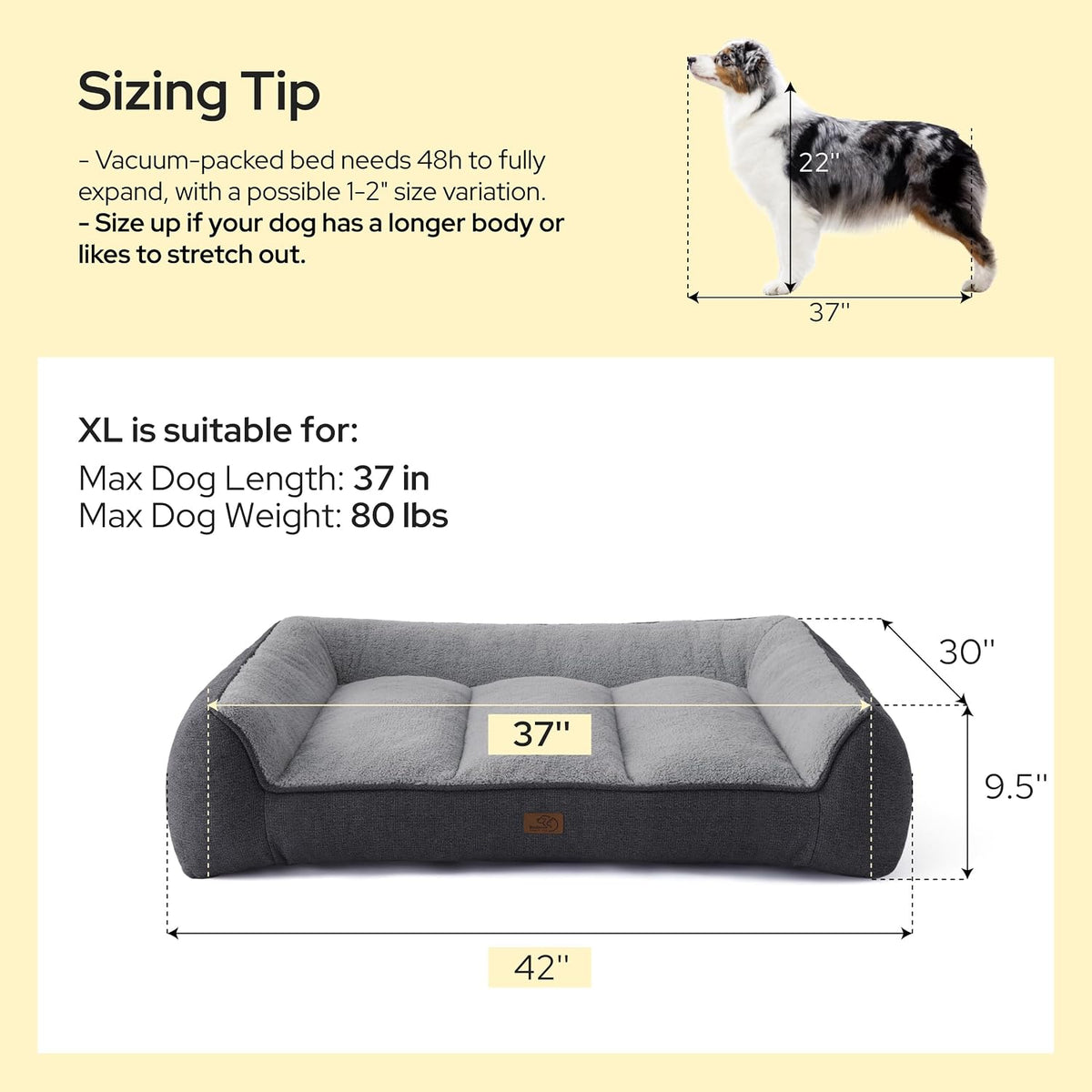 Bedsure SupportMax Extra Thick Orthopedic XL Dog Beds Large Sized Dog – Essentials for Dogs - Grey / 42"l X 30"w X 9.5"th - image 2