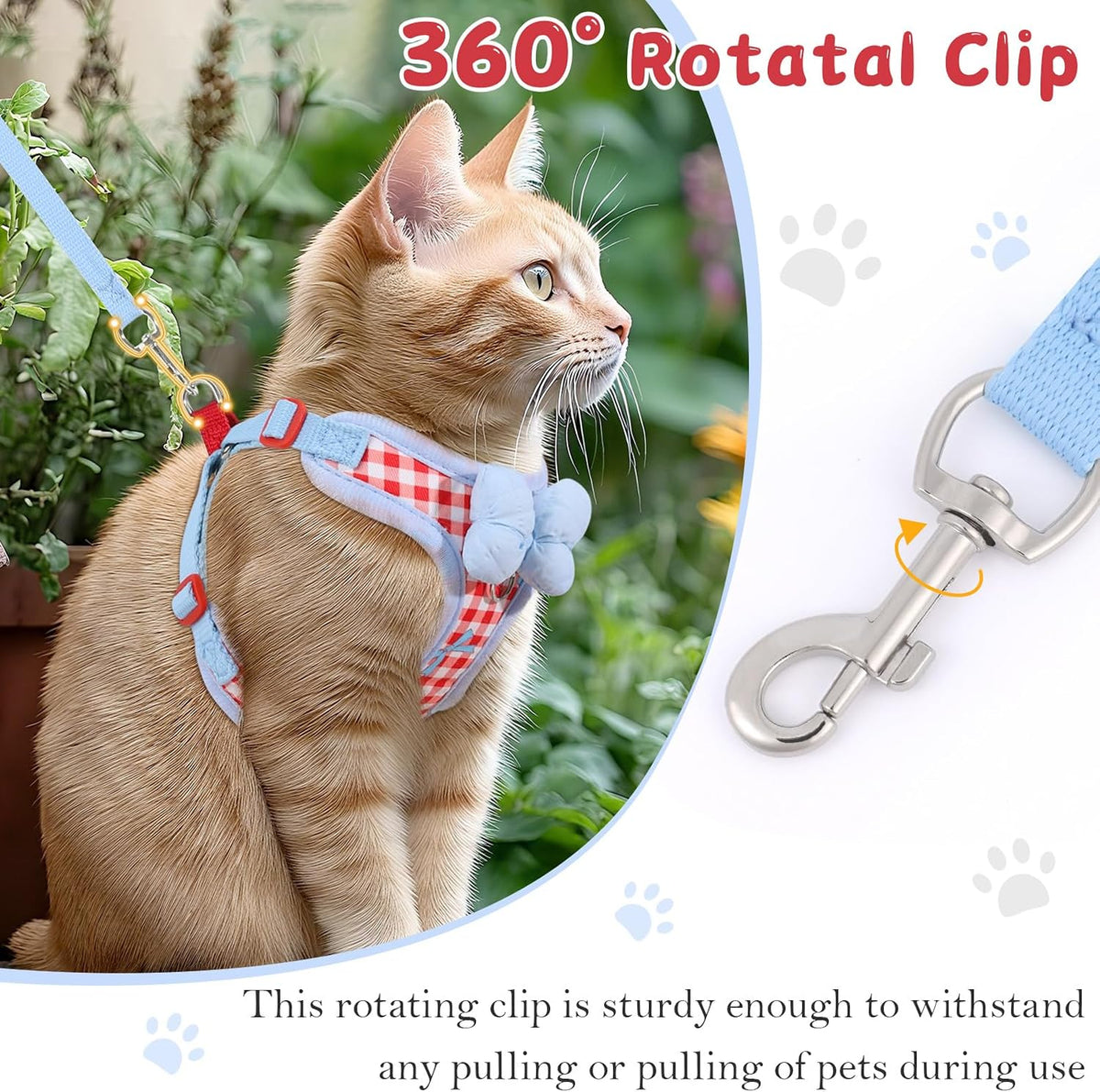 Cat Harness and Leash Set, Escape Proof Soft Vest Walk Pink XS – Essentials for Cats - Red-Plaid / Medium - image 4