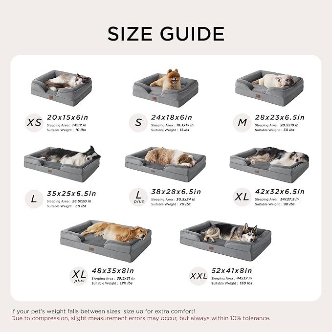 Bedsure XL Orthopedic Dog Bed for Extra Large Dogs - Washable XLarge Dog Cat Bed Waterproof, Comfort Dogs Couch Sofa with Washable Removable Cover, Pet Bed with Nonskid Bottom, Grey, 42"