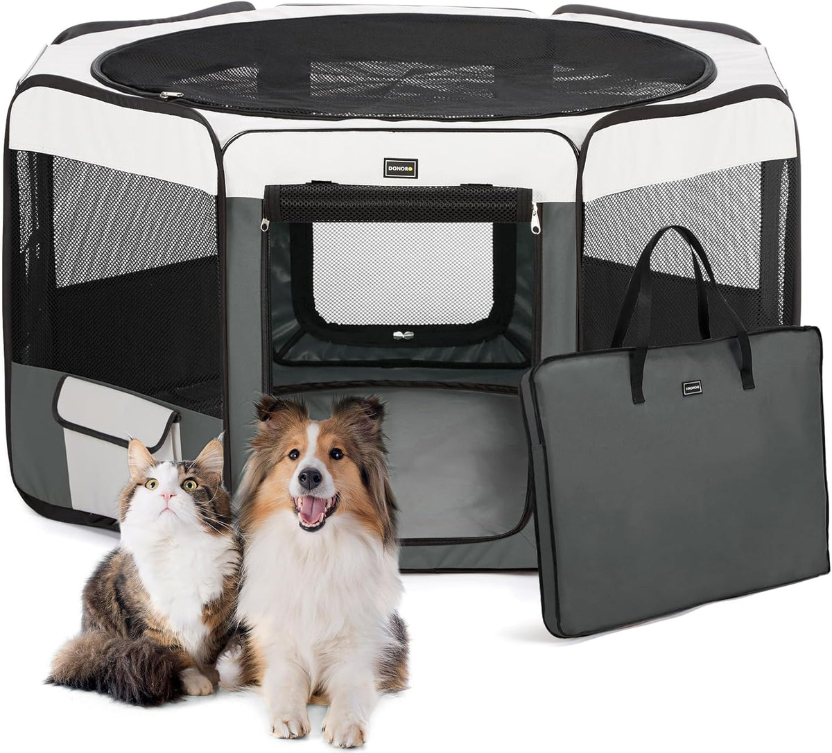 Dog Playpen Portable Pet Play Pens for Small Dog/Cat/Rabbit/Chicks - Gray / 8 / Large (46"x46"x23")