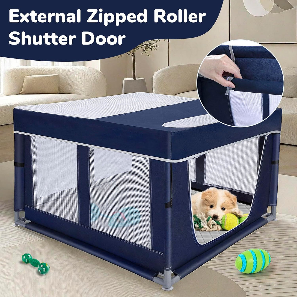 Puppy Playpen Indoor for Dog Small Pets - Royal Blue / 42inch Dog Playpen with Top and Pee Pad - image 3