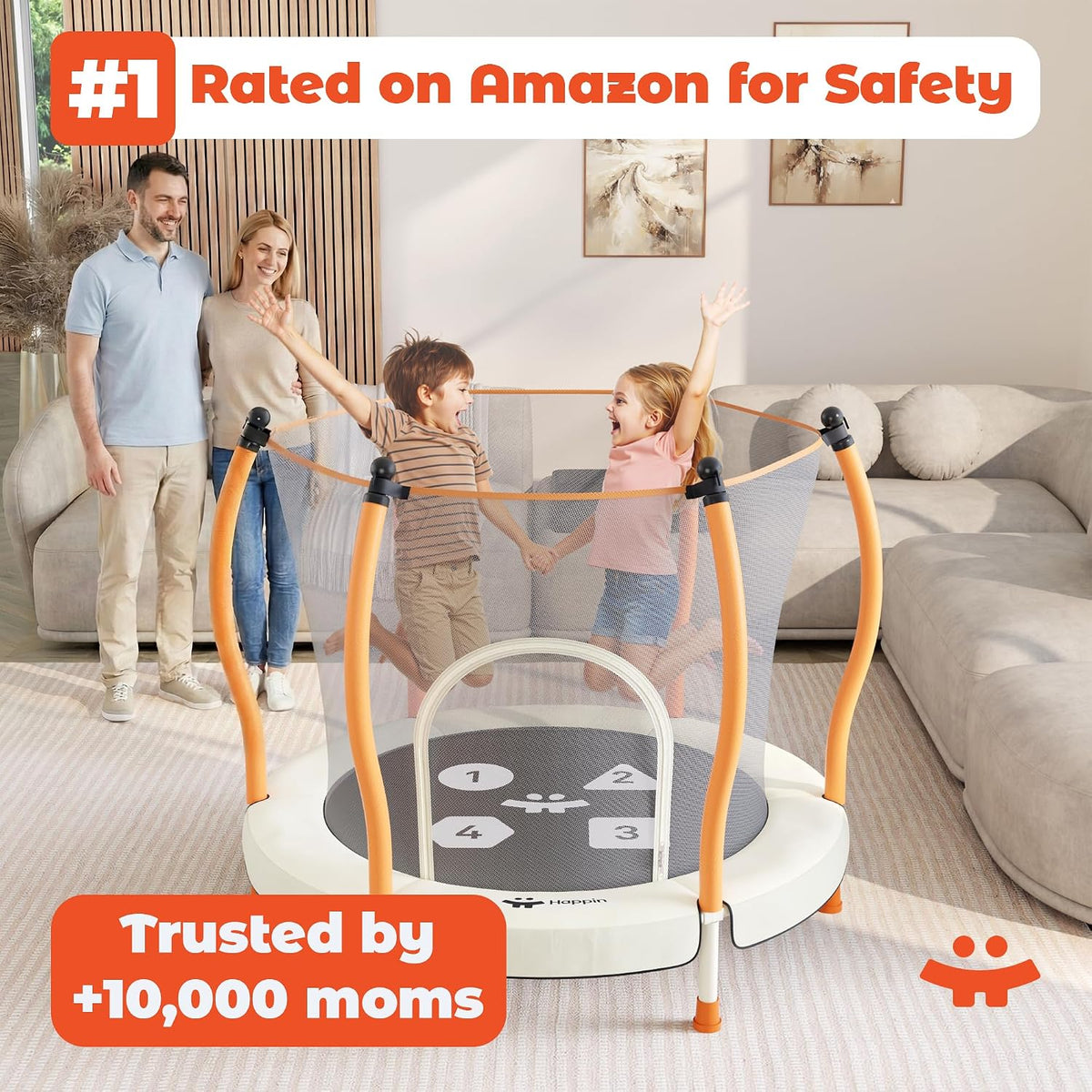 Happin 55’’ Trampoline for kids Safety Enclosure - Beige-Orange / Classic - image 3