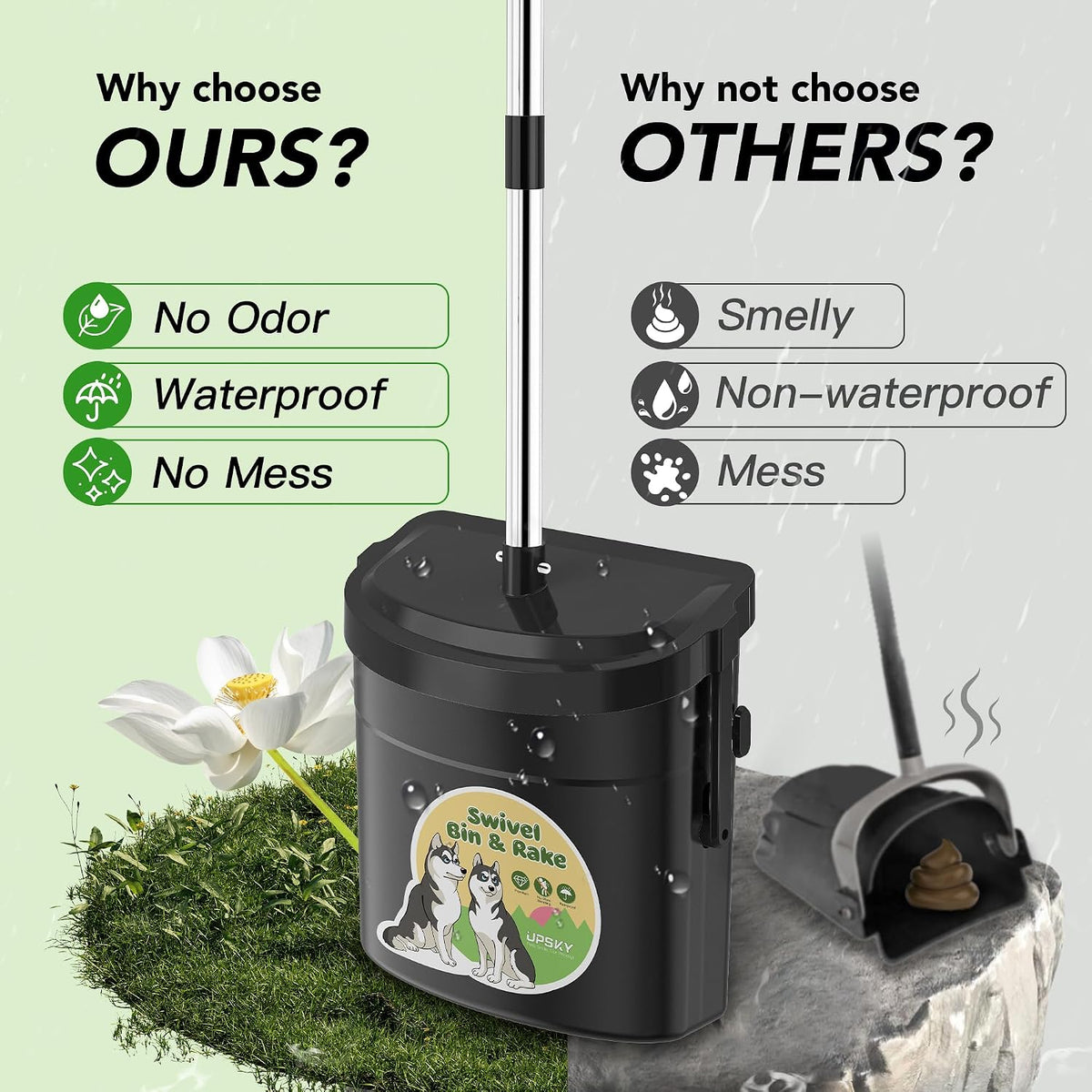 UPSKY 33.4" Dog Pooper Scooper Swivel Bin & Rake Kit with 100 Waste - Black - image 3