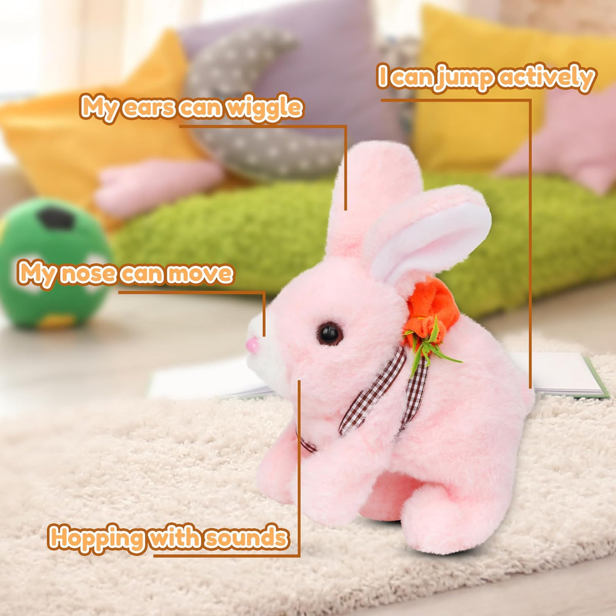 Easfan Walking Dog Toy for Kids Barking Interactive Puppy Stuffed - Bunny_Pink_Carrot - image 3