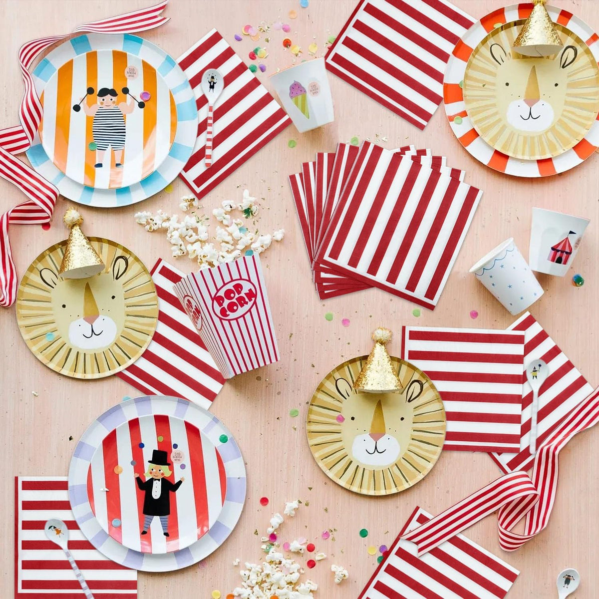 PIXHOTUL 100 pack red and white striped carnival paper napkins - view 40